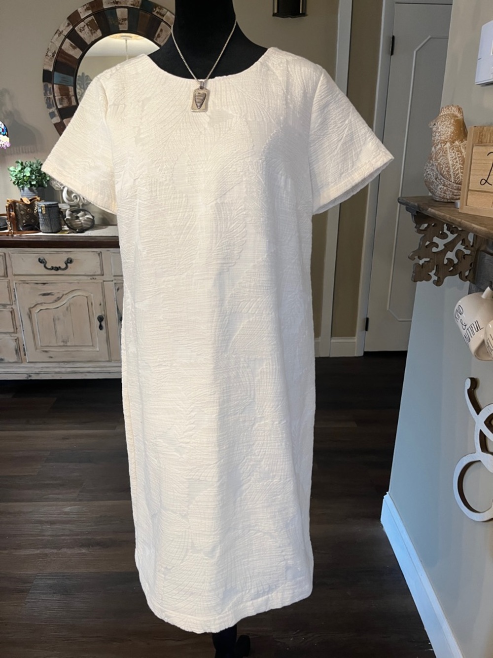 Ann Taylor Factory White Textured Midi Shift Dress